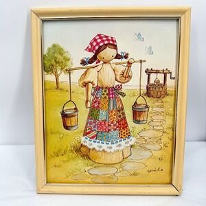 Misha Framed Art Print Patchwork‎ Girl Country Decor Wall Hanging VTG Frame